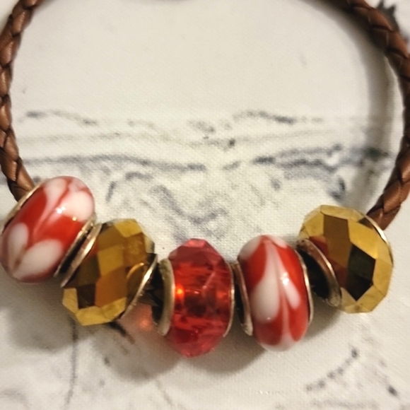 Pandora Leather Braid Bracelet with Five Beads Marked 925 - Picture 3 of 8